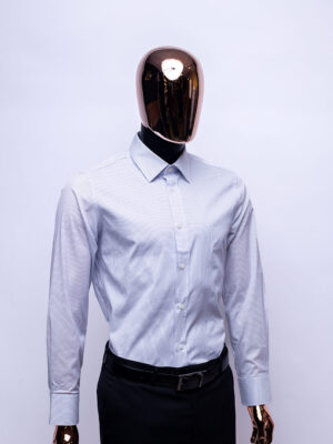White Blue Pinstripe Spread Collar Formal Shirt - Tailored Fit