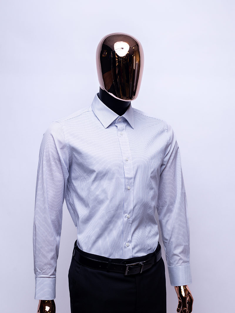 White Blue Pinstripe Spread Collar Formal Shirt - Tailored Fit
