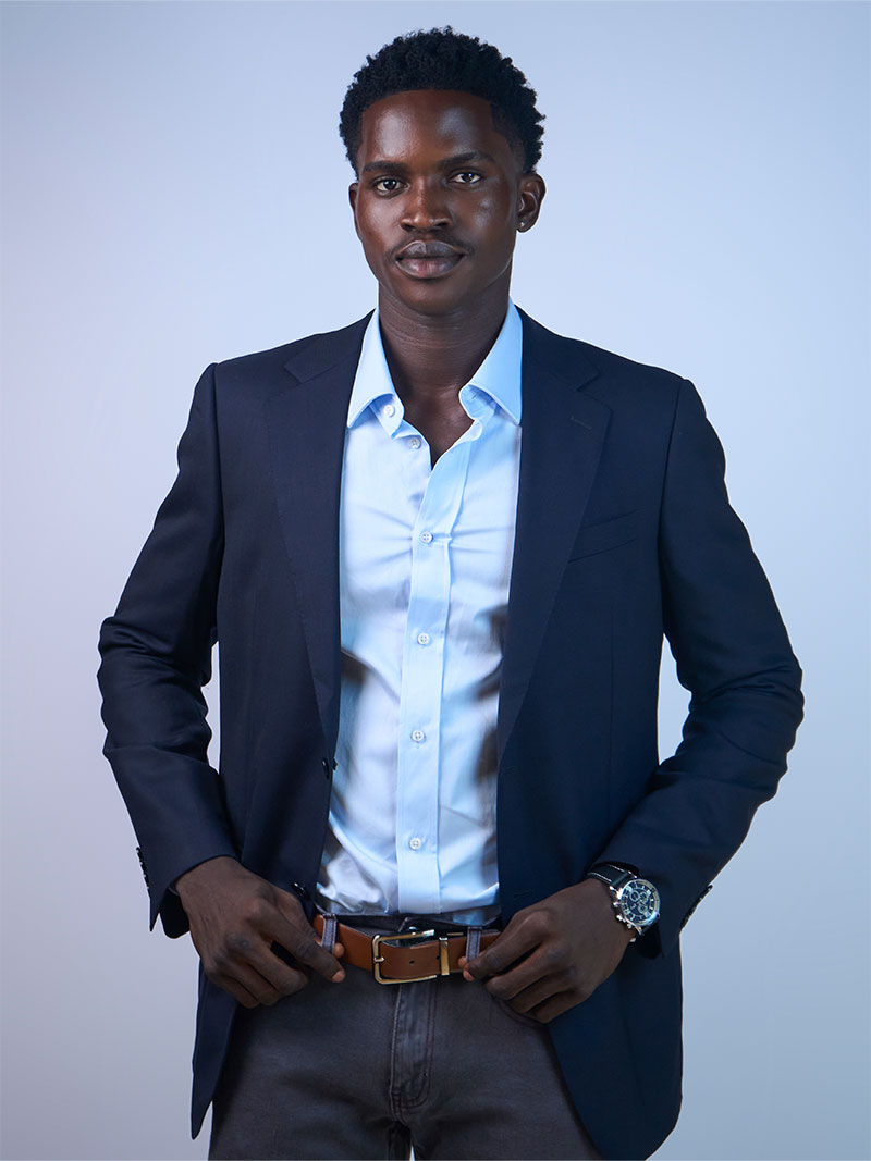 Midnight Navy Textured Single‑Breasted Blazer - Tailored Fit