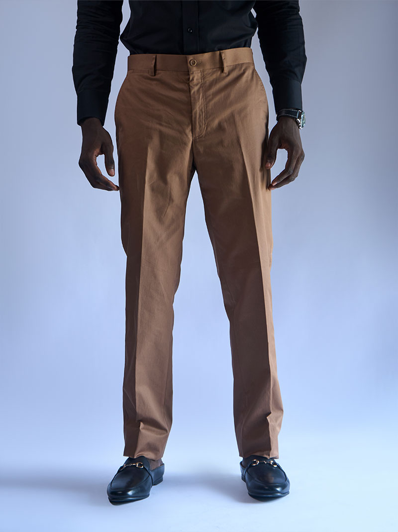 Tan Brown Cotton Chinos - Slim Fit